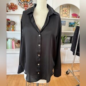 Zara Black Satin Button-Down Shirt